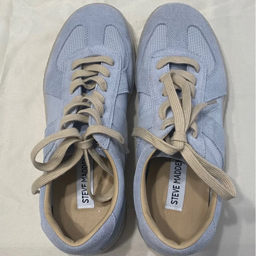 Steve Madden Hyper Sneakers Blue Suede Mesh Platform Womens 8 NEW Streetwear‎